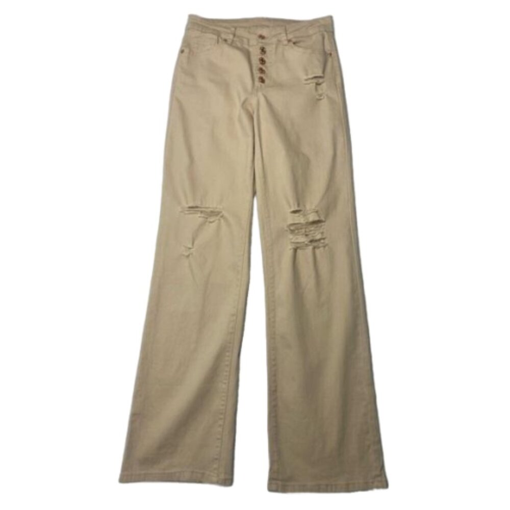 Amazon Highwaisted Ripped Distressed Flare Beige Long Pant Jeans Size 28/S #1364